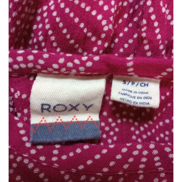 Roxy Dress Womens Small Red White Long Sleeve Boho Tunic Keyhole Viscose Print - Picture 6 of 8